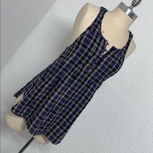 Free People plaid and lace navy tank top